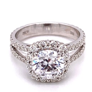 Peter Storm 14kt White Gold Cushion-shaped Halo Round Diamond Engagement Ring