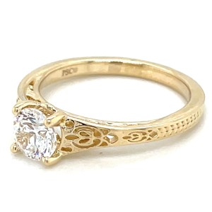 Peter Storm 14kt Yellow Gold Scroll Design Cushion Diamond Solitaire Engagement Ring