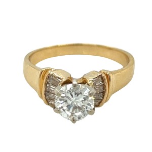 Estate 14kt Yellow Gold Round And Baguette Diamond Engagement Ring
