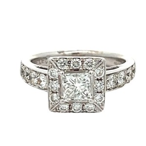 Estate 14kt White Gold Princess Cut Diamond Halo Engagement Ring