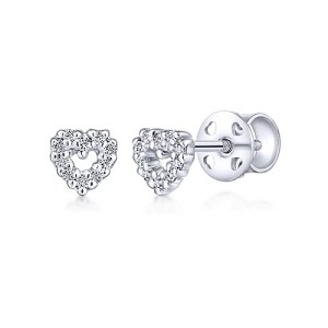 Gabriel & Co 14kt White Gold Petite Open Heart Diamond Earrings