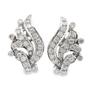 Estate 14kt White Gold Diamond Swirl Earrings