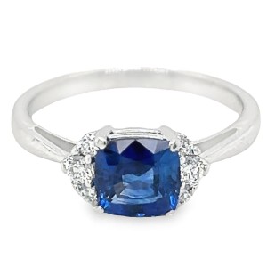 Estate 14kt White Gold Cushion Blue Sapphire And Diamond Ring