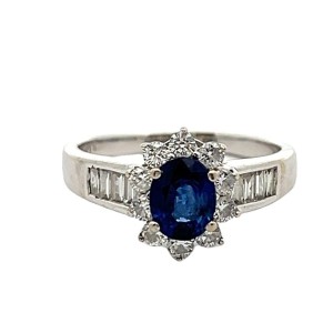 Estate 18kt White Gold Sapphire And Diamond Halo Ring