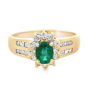 Estate 14kt Yellow Gold Emerald And Diamond Ring
