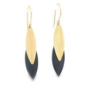 Estate 14kt Yellow Gold Onyx And Gold Drop Earrings
