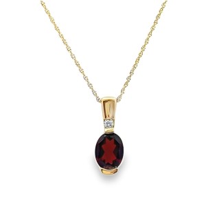 Estate 14kt Yellow Gold Garnet And Diamond Pendant Necklace By Coast