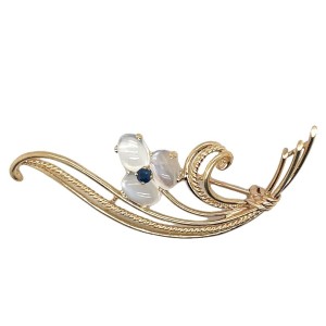 Estate 14kt Yellow Gold Moonstone And Sapphire Swirl Brooch