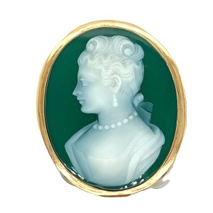Estate 14kt Yellow Gold Green Onyx Cameo Brooch/ Pendant