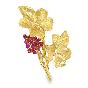 Estate 18kt Yellow Gold Ruby Botanical Brooch