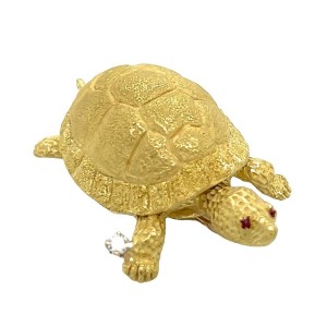 Estate 18kt Yellow Gold Snapping Turtle Brooch