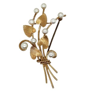 Estate 14kt Yellow Gold Pearl Bouquet Brooch