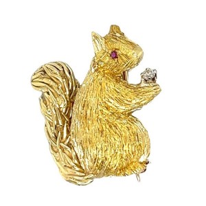 Estate 18kt Yellow Gold Squirrel Brooch