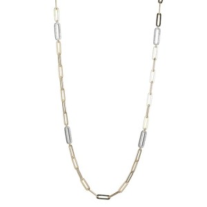 Charles Garnier 18kt Yellow Gold Over Sterling Silver Two-tone Paperclip Chain With CZ Links