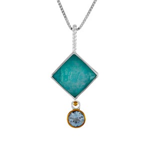 Michou Sterling Silver And 22kt Vermeil Amazonite Triplet And Blue Topaz Pendant Necklace