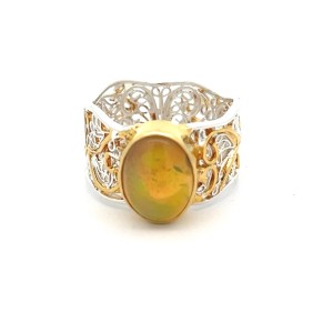 Michou Sterling Silver And 22kt Vermeil Opal  Ring