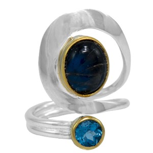 Michou Sterling Silver And 22kt Vermeil Labradorite And Blue Topaz Ring