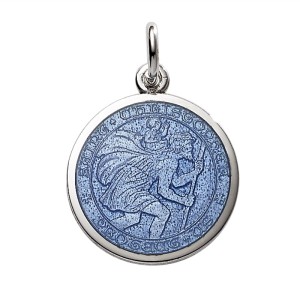 Sterling Silver Medium (3/4") Round St. Christopher's Medal Charm With French Blue Enamel