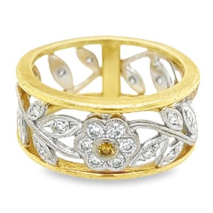 Estate Simon G 18kt Two-tone Yellow And White Diamond Floral Band Ring