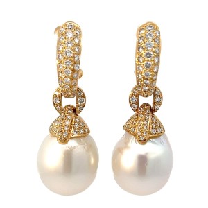 Estate Assael 18kt Yellow Gold Baroque Pearl And Diamond Earrings