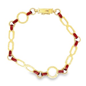 Estate Mid-Century 18kt Yellow Gold Enamel Link Bracelet