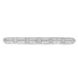 Estate Art Deco 14kt White Gold Filigree Diamond Bar Pin