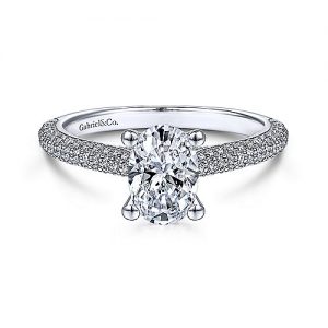 GABRIEL & CO. PLATINUM OVAL AND PAVE ROUND DIAMONDS ENGAGEMENT RING