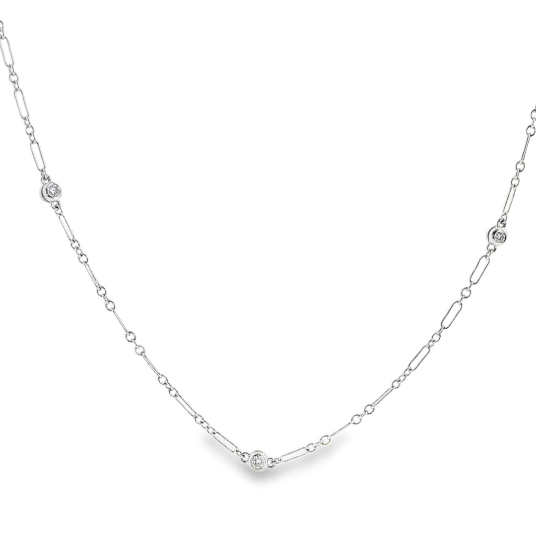 Estate 14kt white gold diamond station necklace