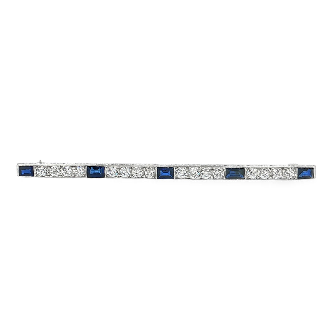 Estate Art Deco platinum diamond and sapphire bar pin