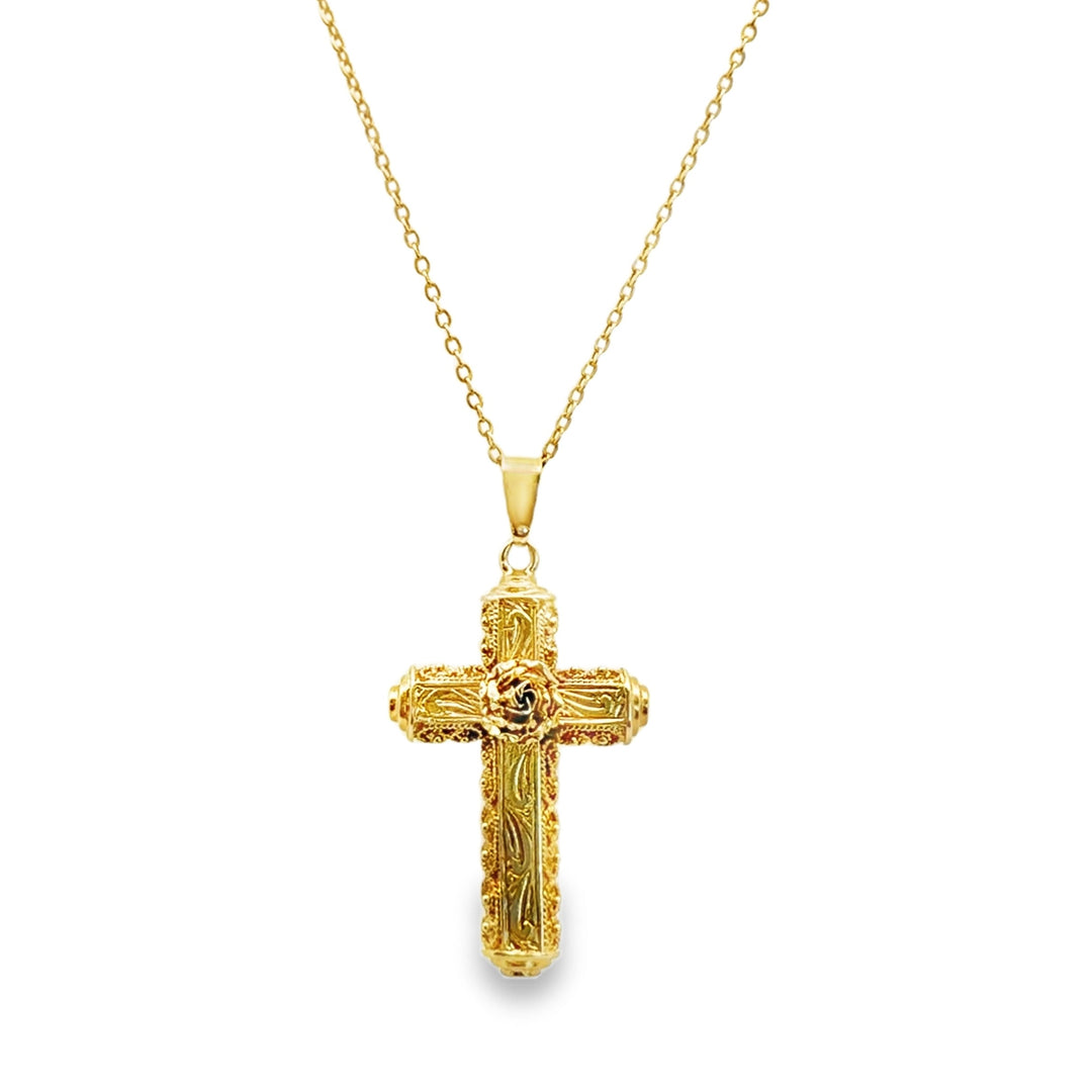 Estate yellow gold cross pendant necklace