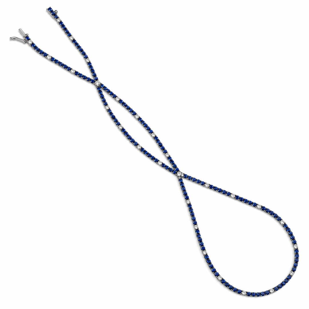 Facet Barcelona 14kt white gold diamond and sapphire "tennis" necklace