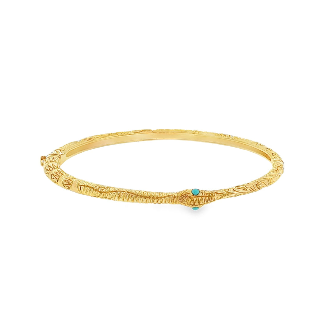 Estate Gucci 18kt yellow gold Ouroboros Snake Bangle Bracelet with turquoise