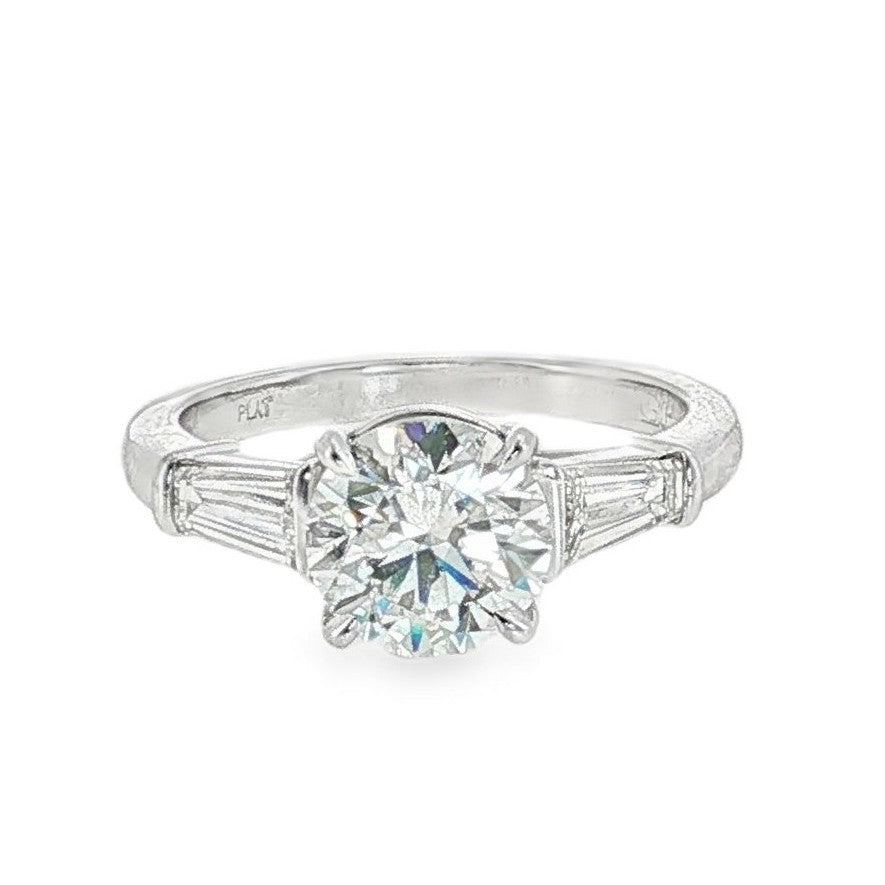 Platinum handmade 2.44 carat three stone diamond ring