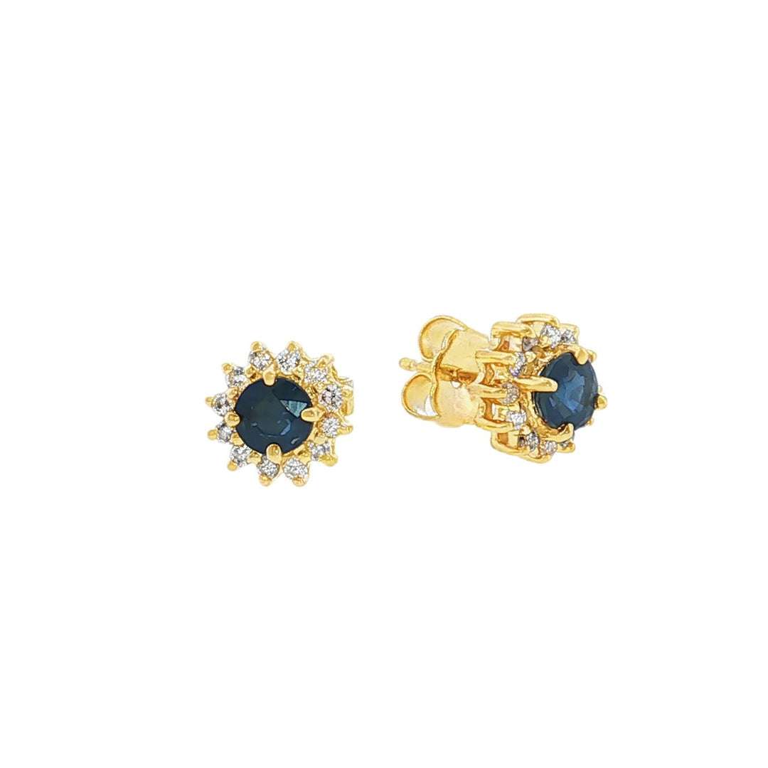 Estate 14kt yellow gold sapphire and diamond halo earrings