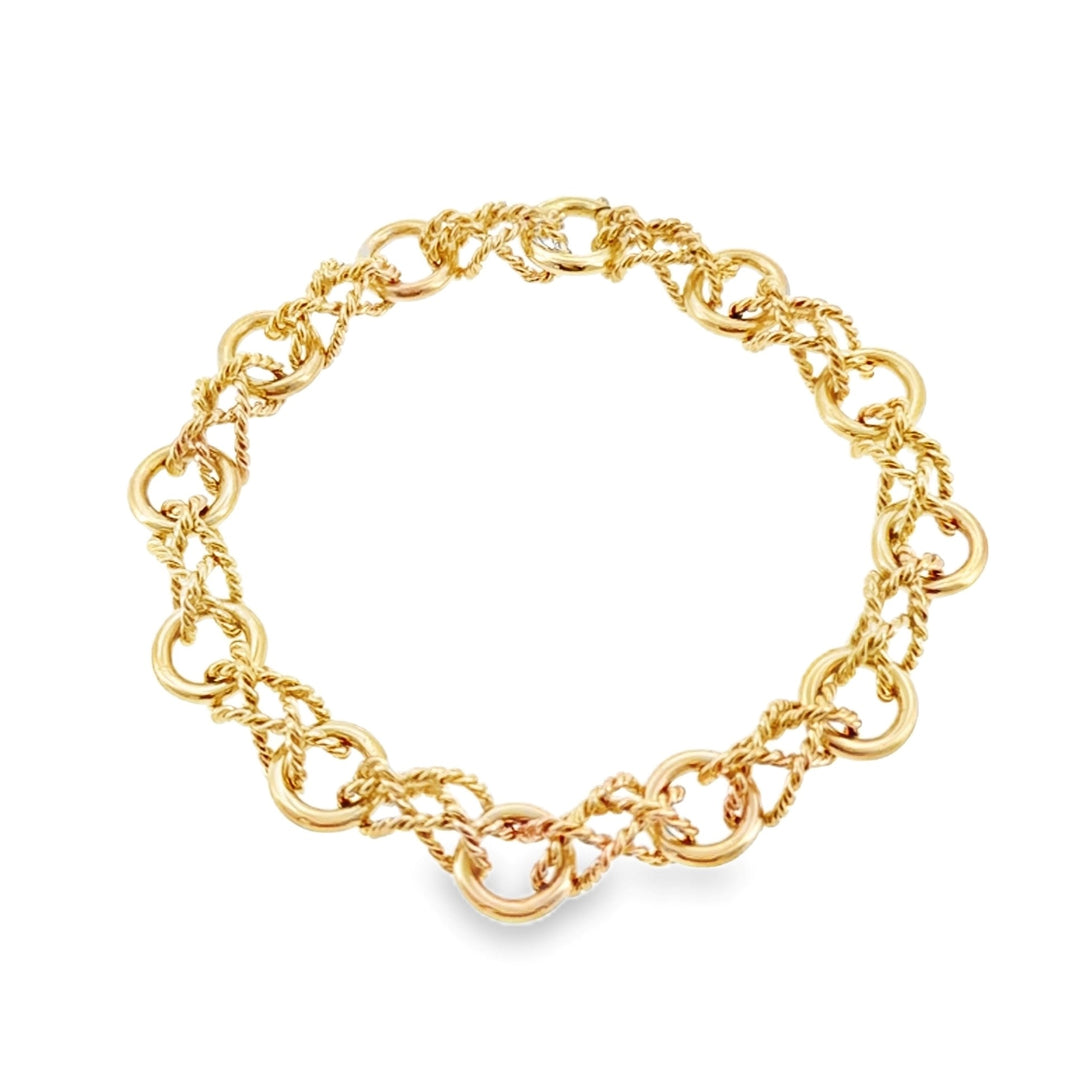 Estate 14kt yellow gold polished circle and twisted rope bracelet