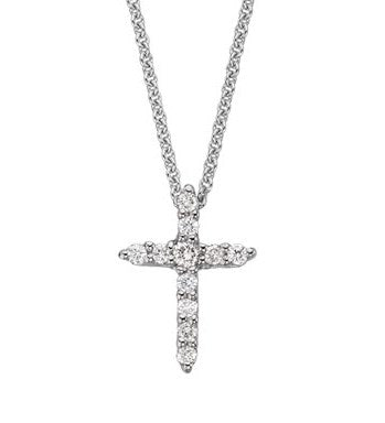 14kt white gold small diamond cross pendant necklace