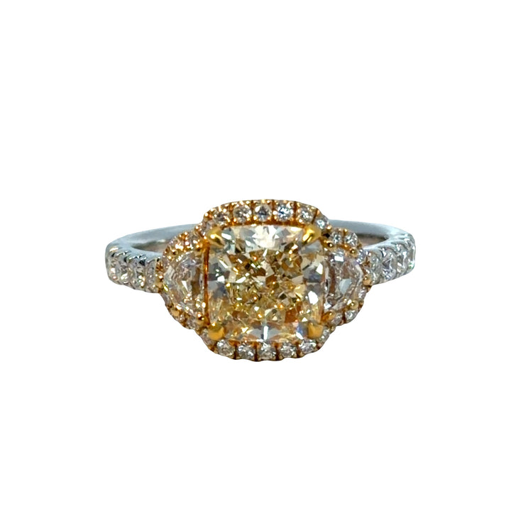 Kattan 18kt two-tone gold 2.54 carat cushion halo engagement ring