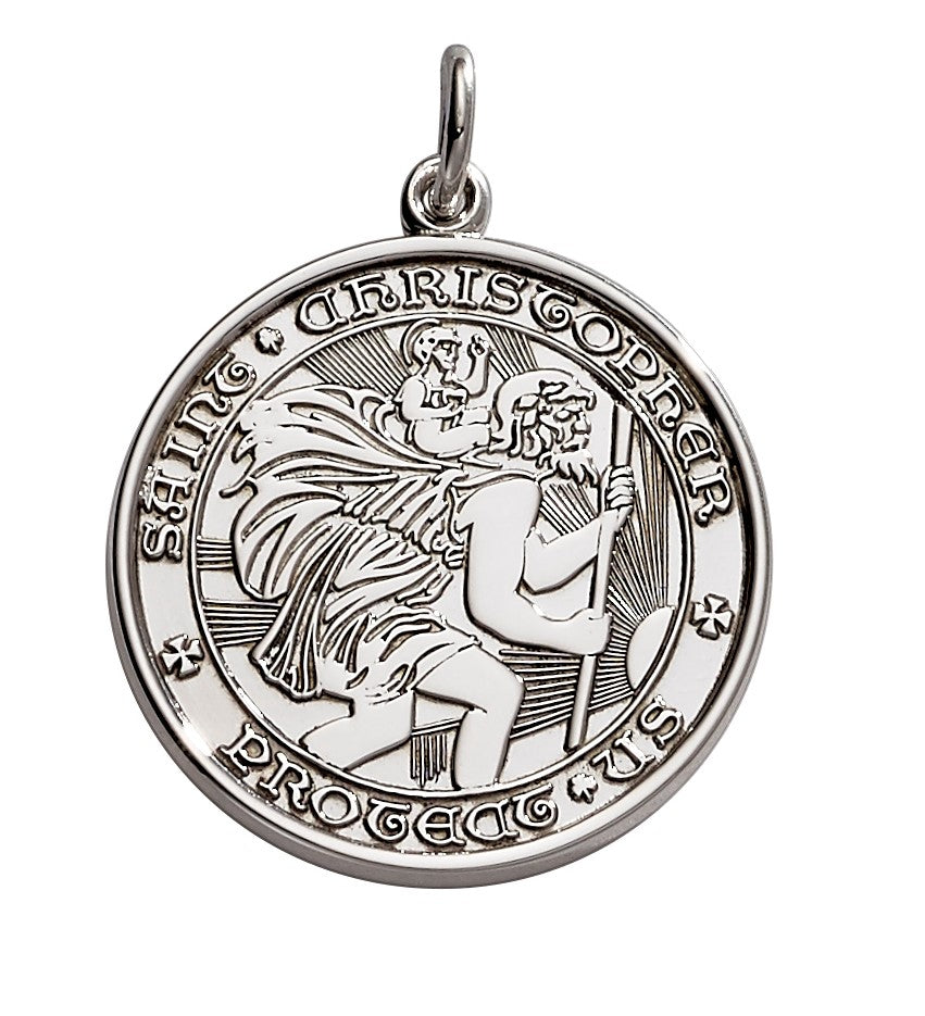 Sterling silver large (1") round St. Christopher's medal charm