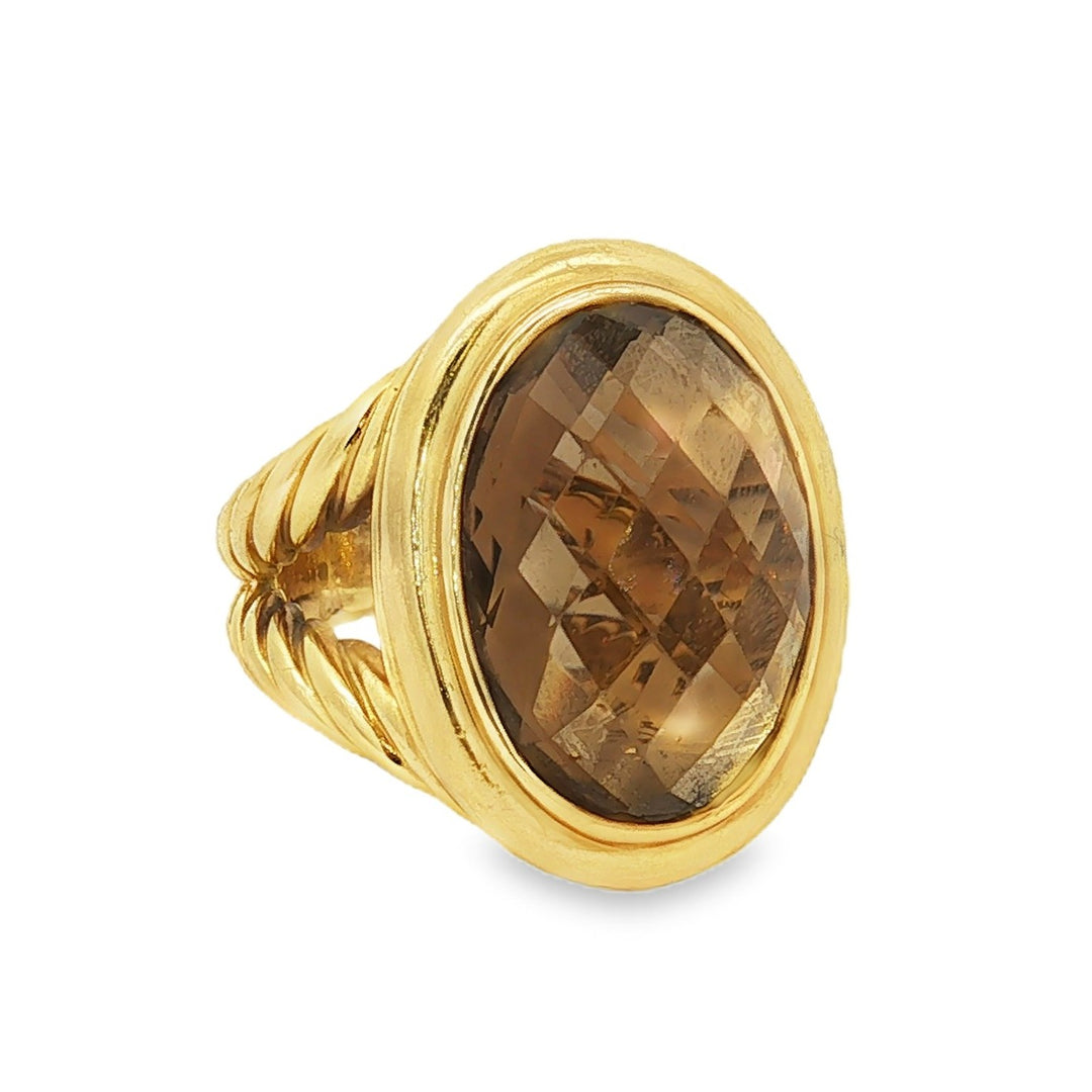 Estate David Yurman 18kt yellow gold smoky quartz Albion ring