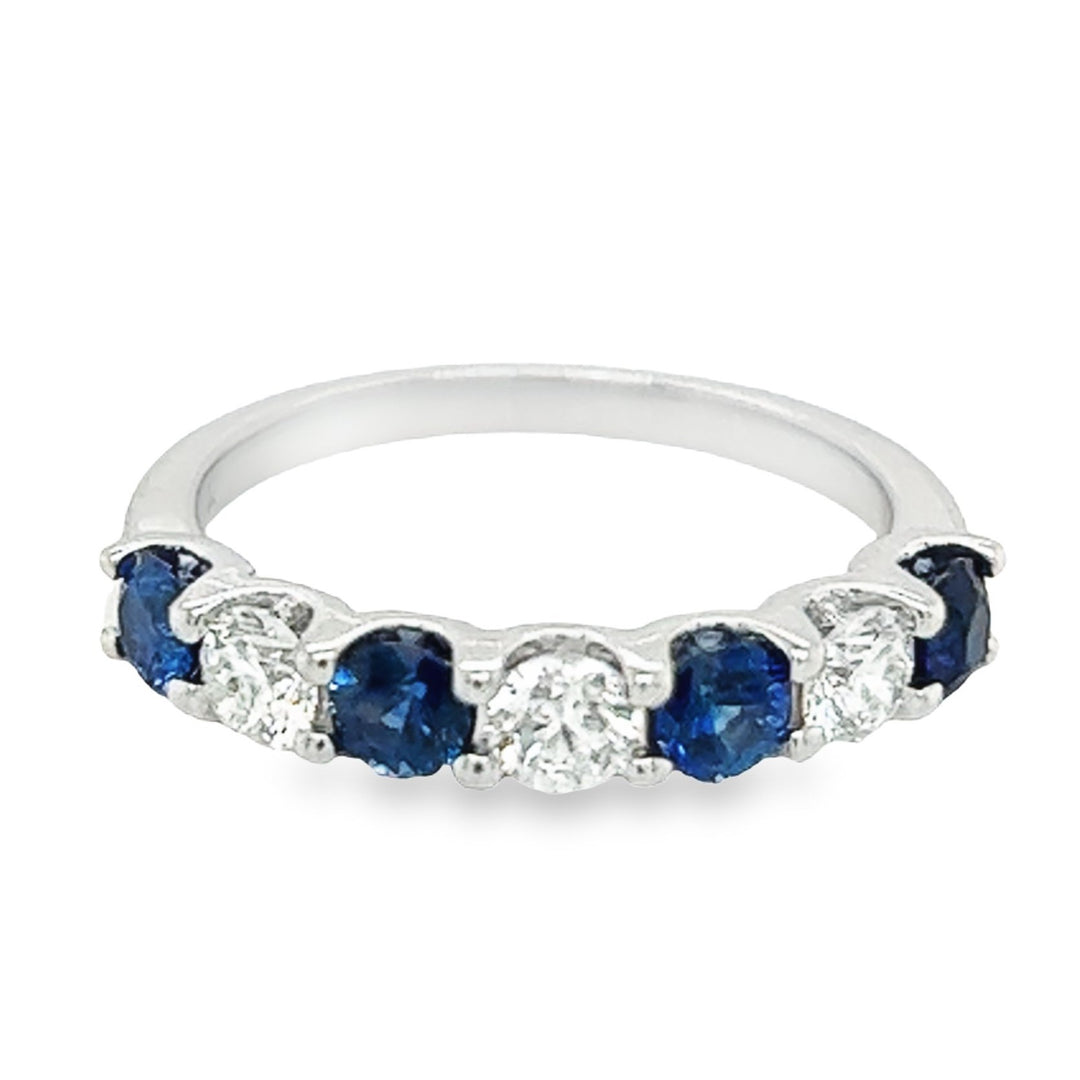 14kt white gold sapphire and diamond seven-stone band ring