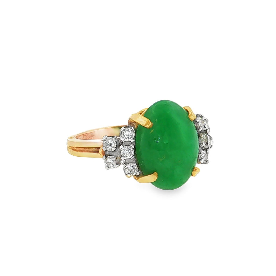 Estate 14kt yellow gold jade and diamond ring