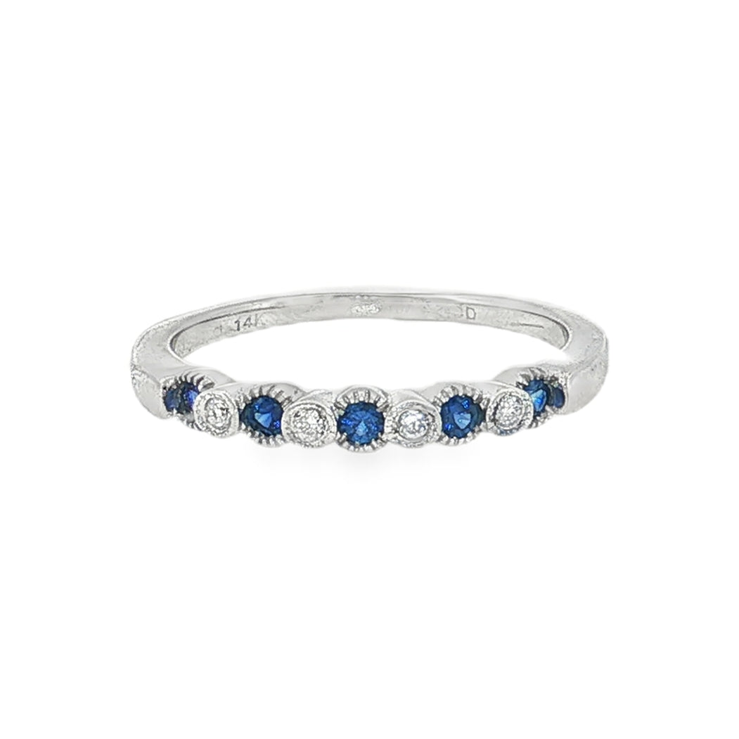 Estate 14kt white gold sapphire and diamond band ring