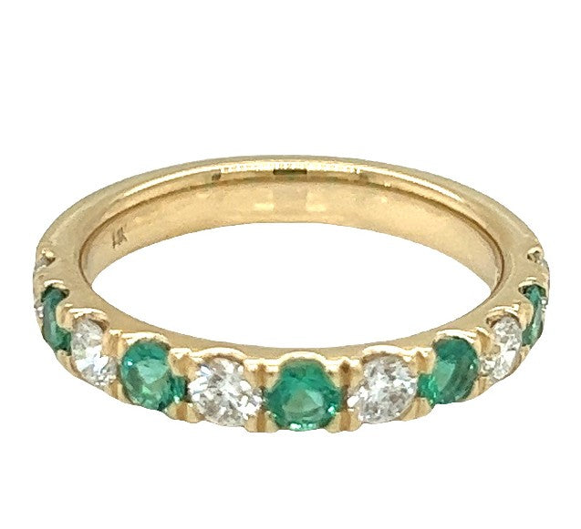 14kt yellow gold emerald and diamond eleven-stone band ring