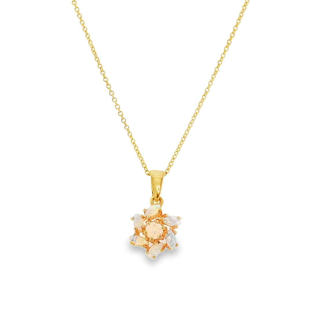 Estate 14 karat yellow gold opal cluster pendant