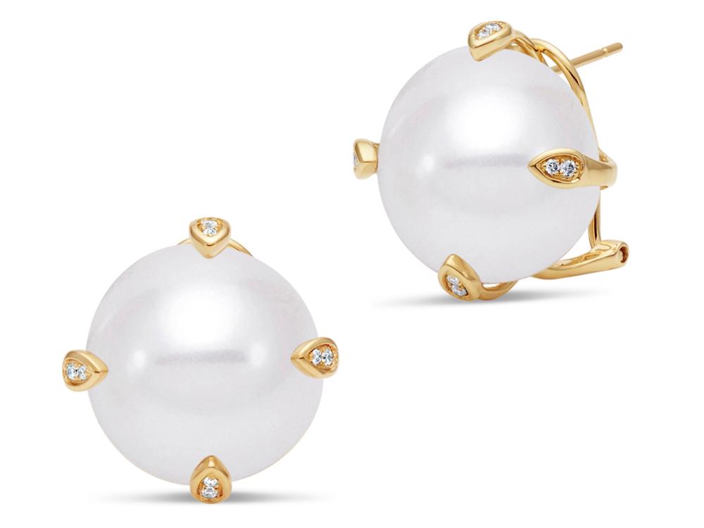 Mastoloni 18kt yellow gold, pearl and diamond "Fireball" earrings