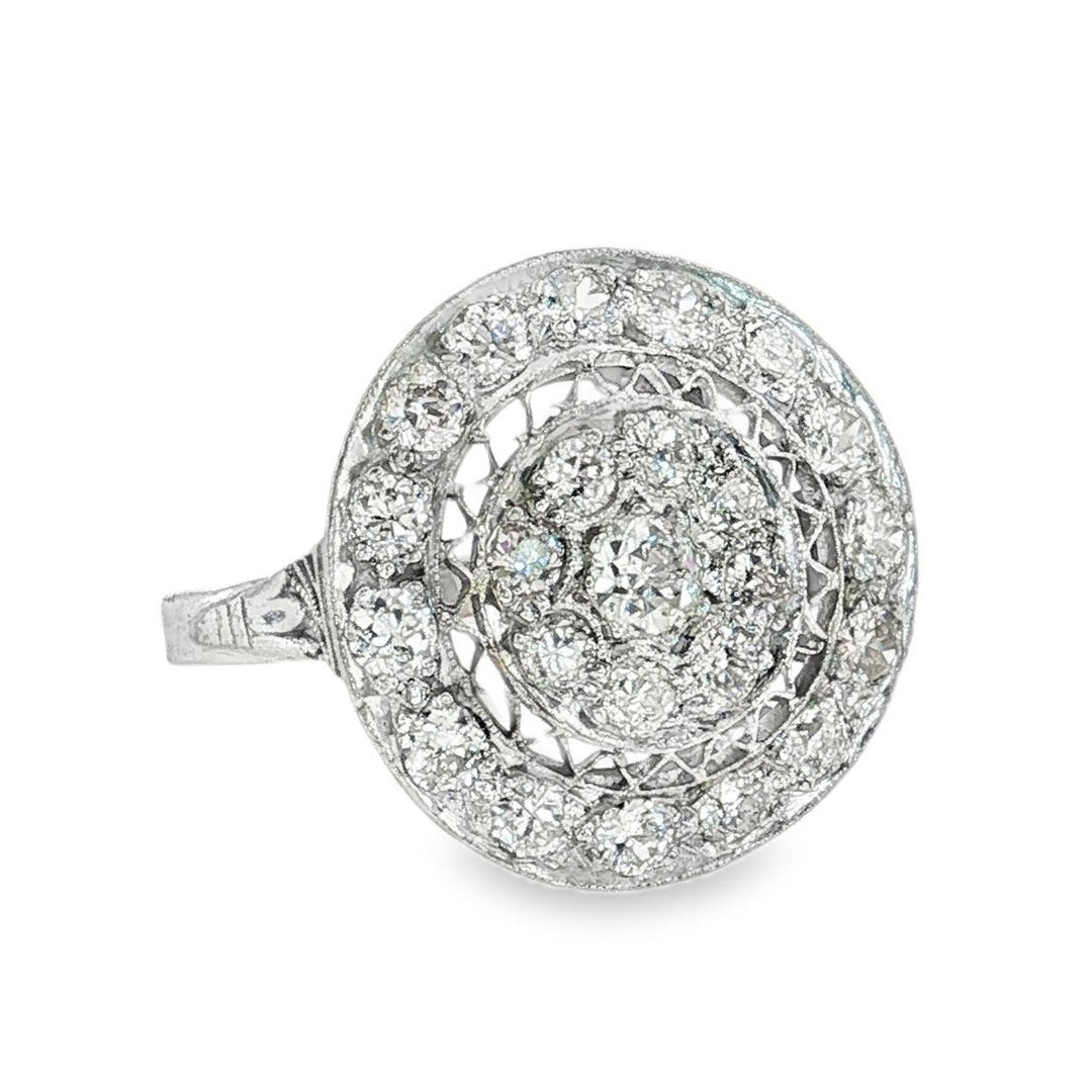 Estate Edwardian 14kt white gold diamond cluster ring.