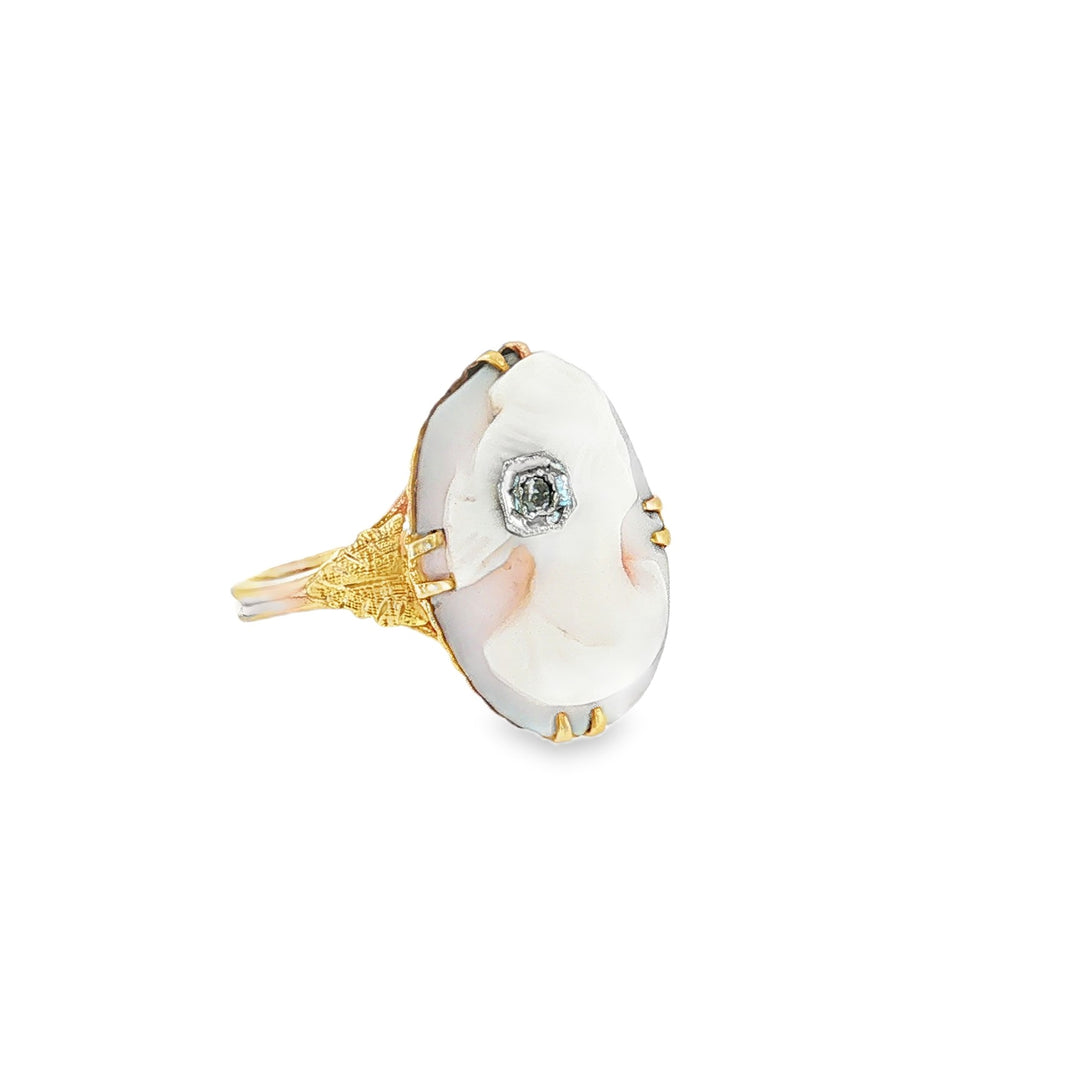Estate 14kt green gold caemo ring