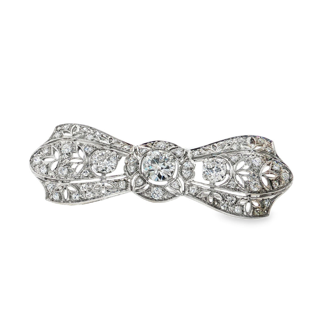 Estate Platinum Belle Époque diamond bow brooch