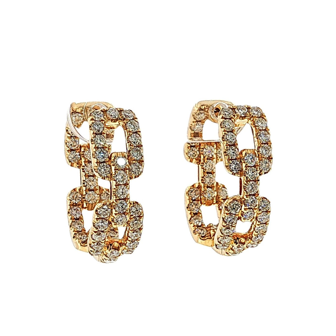 Estate 14kt yellow gold oval link inside out diamond hoop earrings