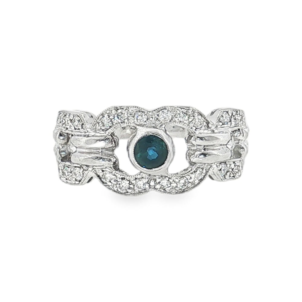 Estate 14kt white gold sapphire and diamond fashion ring